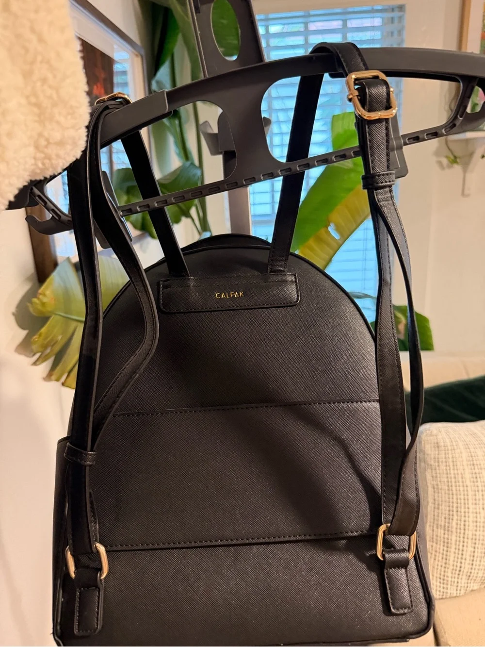 Calpak Black Mini Backpack with Whipstitch Trim